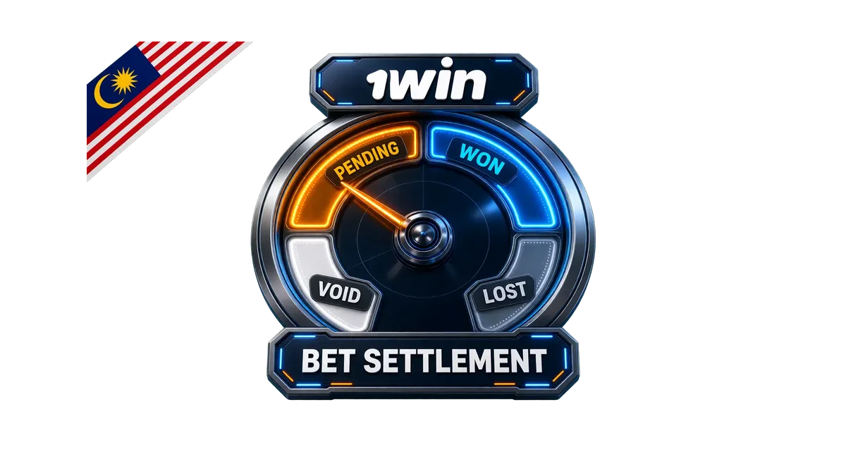 1win bet settlement hero with circular status dial: pending, won, lost, void
