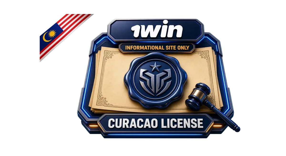 1win license hero with wax seal medallion, certificate and Curacao License plaque