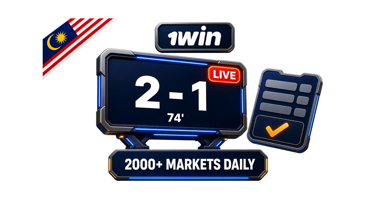 1win sportsbook hero with live scoreboard, bet slip ticket and 2000+ markets daily
